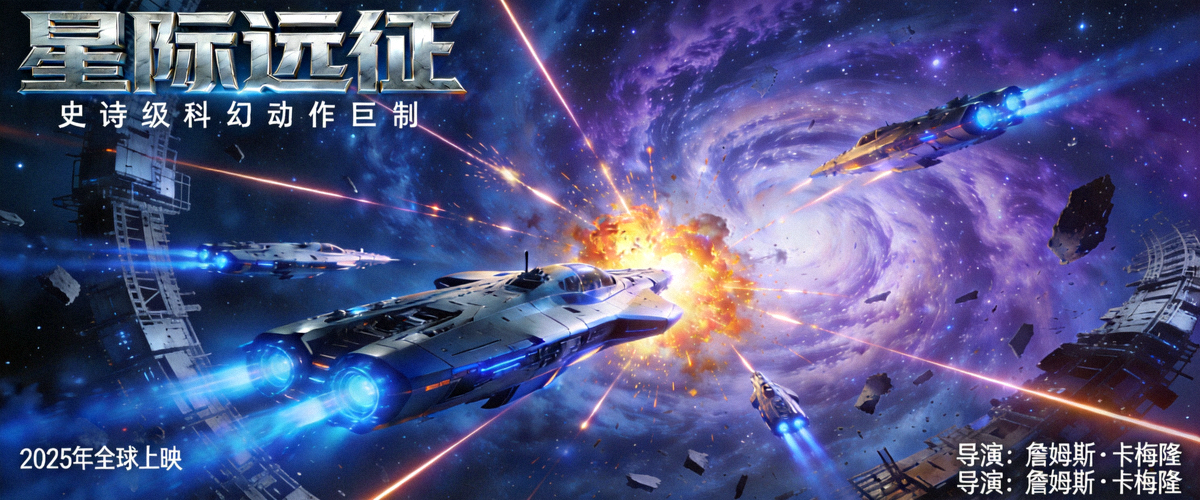 热门科幻动作大片《星际远征》海报 - 宇宙舰队激烈战斗场景