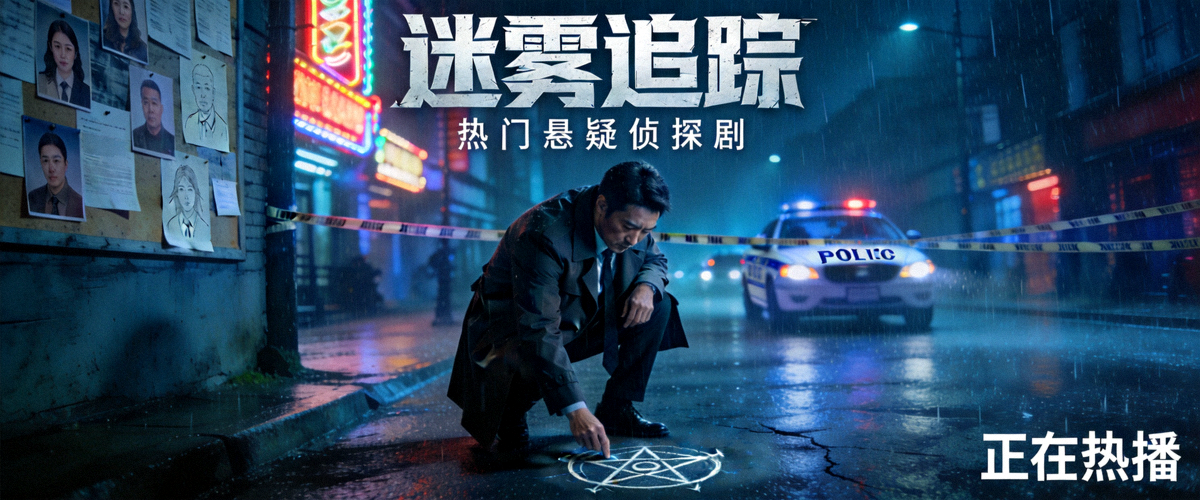 热门悬疑侦探剧《迷雾追踪》海报 - 侦探调查神秘案件场景
